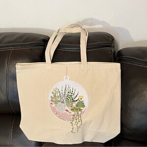 Stylish Cream Tote Bag with Succulent Design